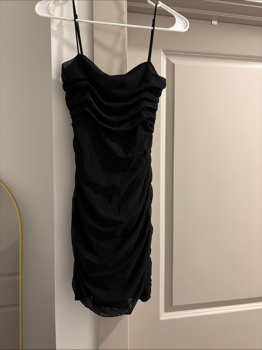 Garage Black Ruched Mini Slip Dress with Spaghetti Straps